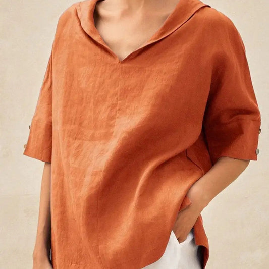 Vera – Linen blouse with collar and 3/4 sleeves