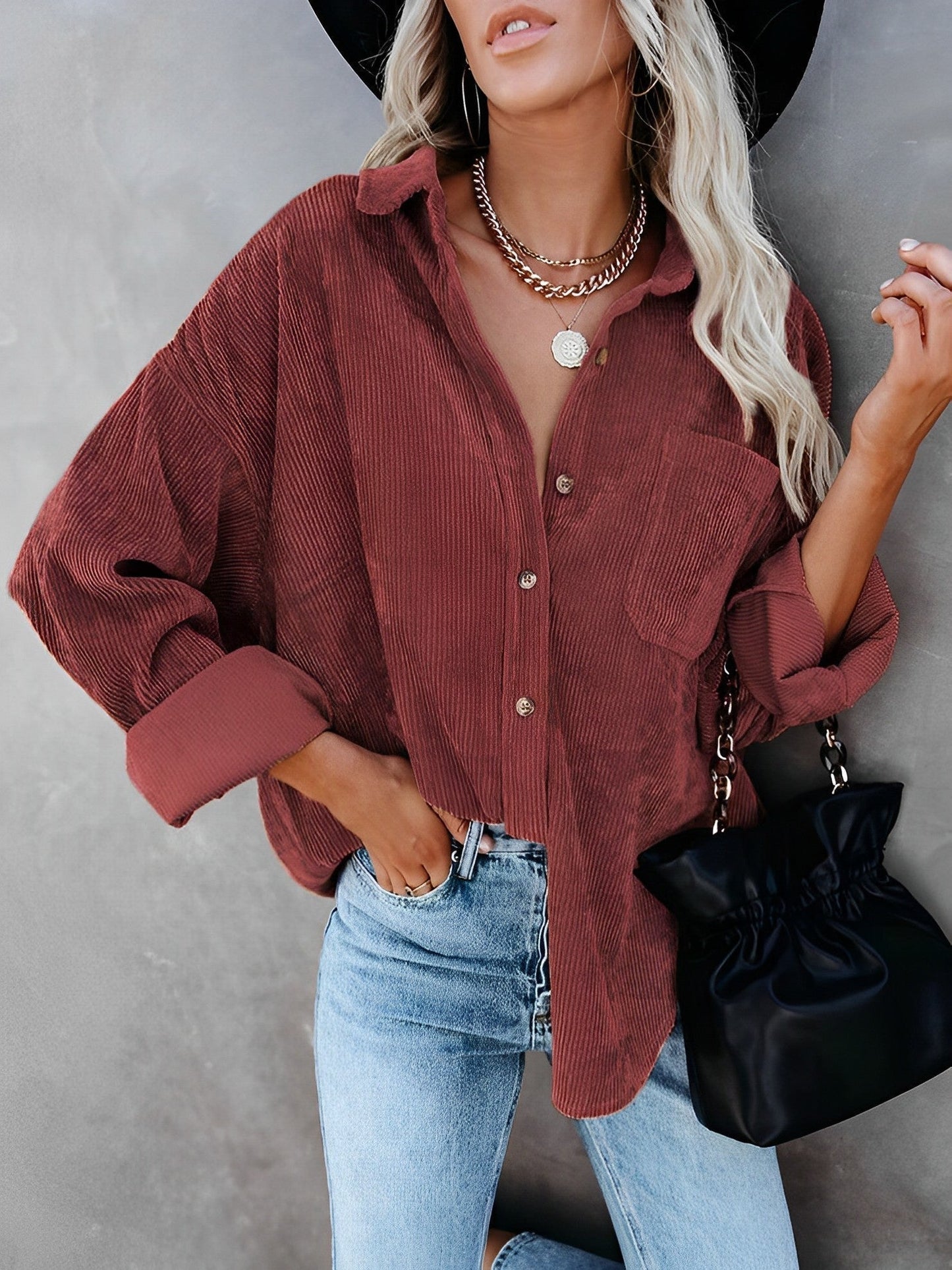 Ariana – Relaxed Corduroy Button-Down Shirt for Women