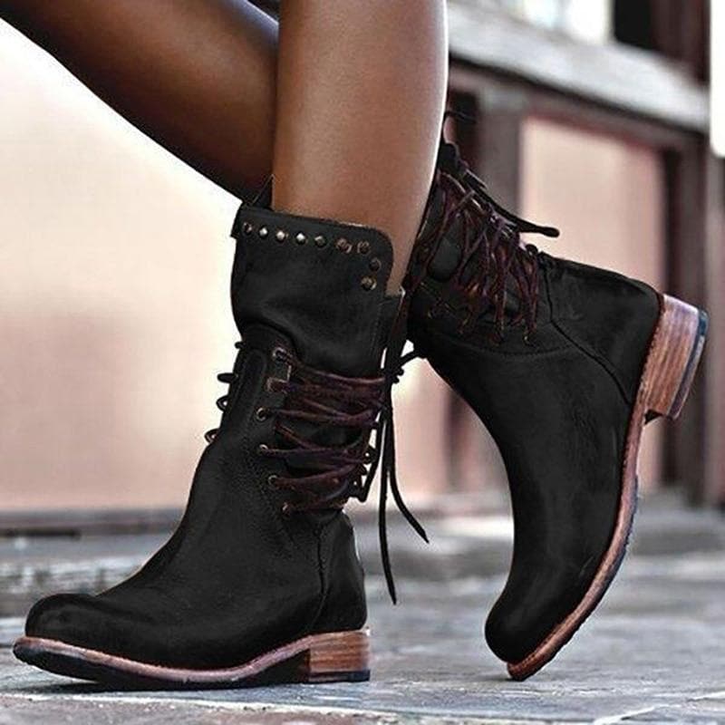 Ella – Lace-Up Vintage Style Leather Boots for Women
