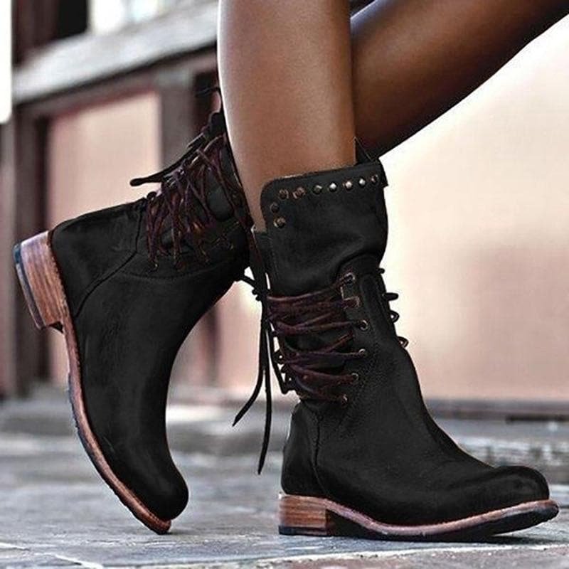 Ella – Lace-Up Vintage Style Leather Boots for Women