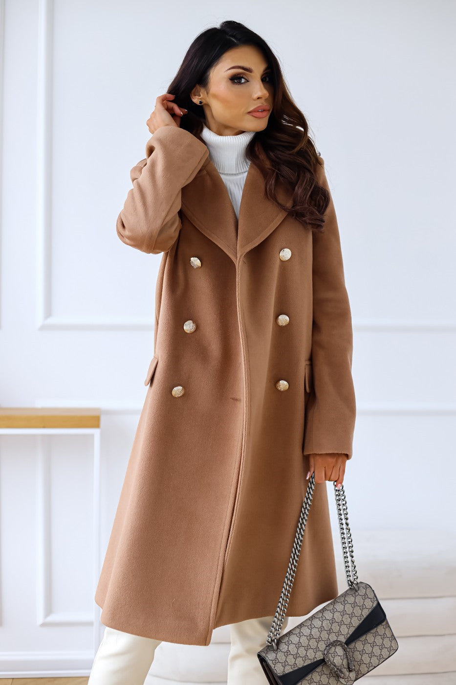 Victoria – Tailored Double-Breasted Long Coat for Women