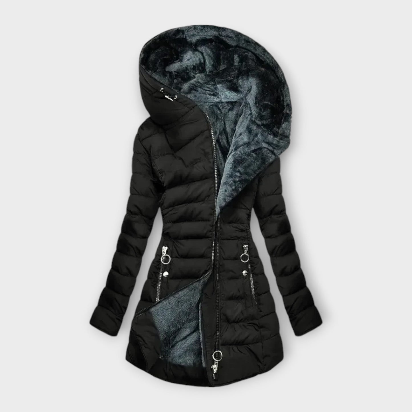 Lydia – Fleece-Lined Asymmetrical Puffer Coat for Women