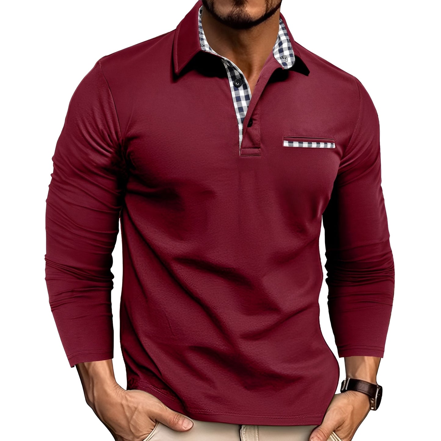 Mason – Check-Trim Smart Casual Long-Sleeve Polo for Men
