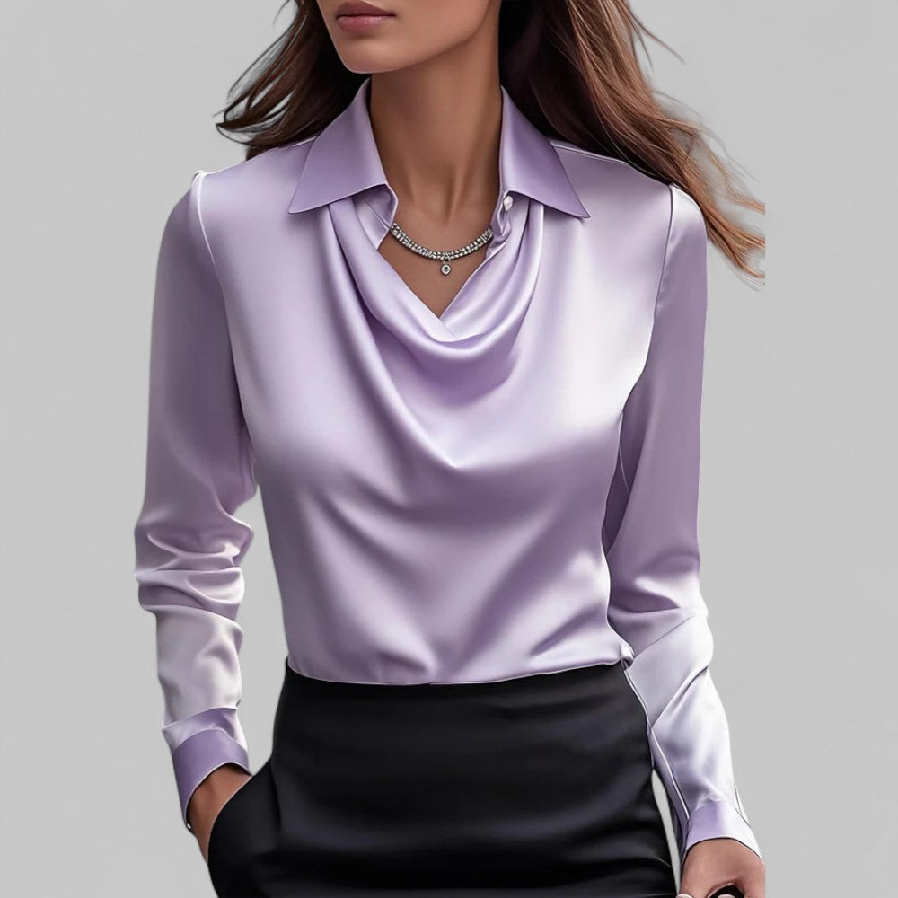 Victoria – Satin Drape-Collar Long Sleeve Blouse for Women
