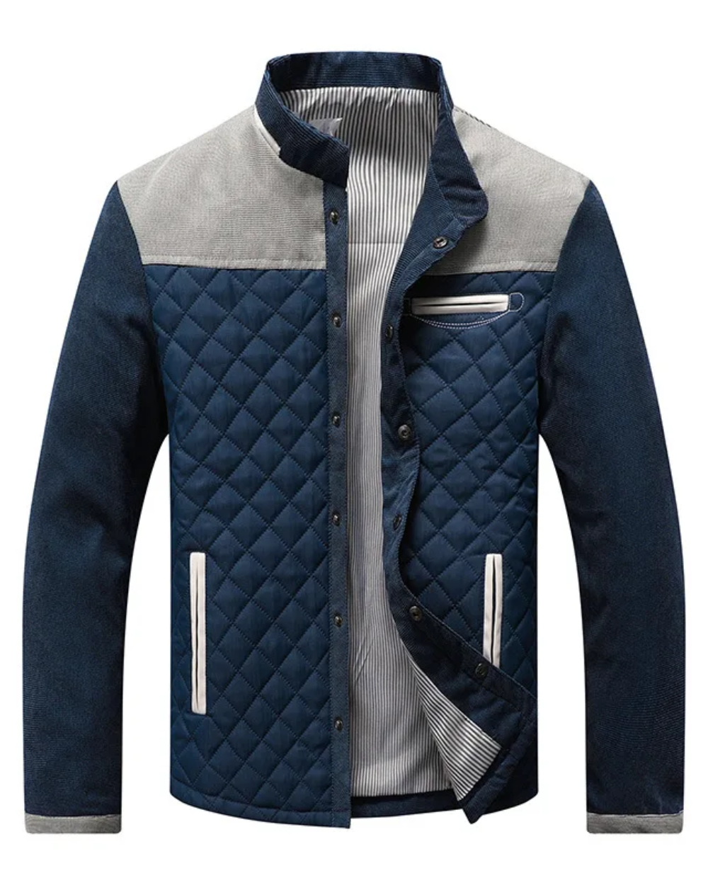 Thomas – Quilted Panel Men’s Stand-Collar Jacket