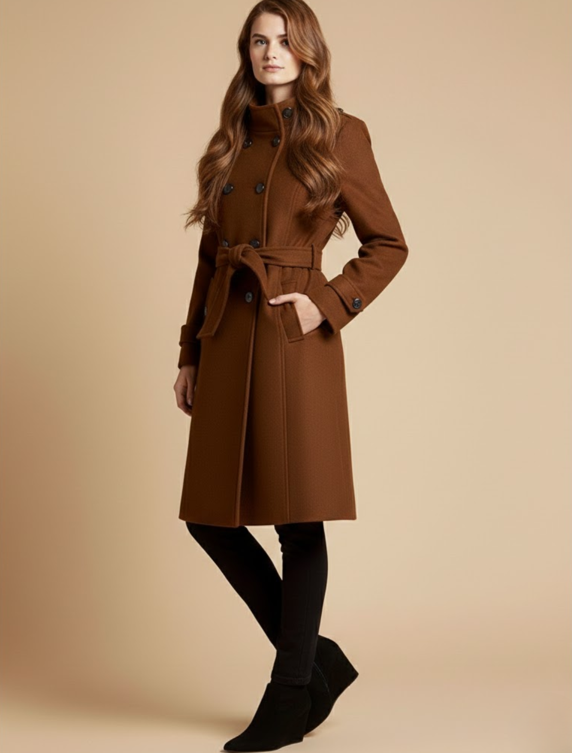 Lucía – Tailored Belted Long Coat Womens