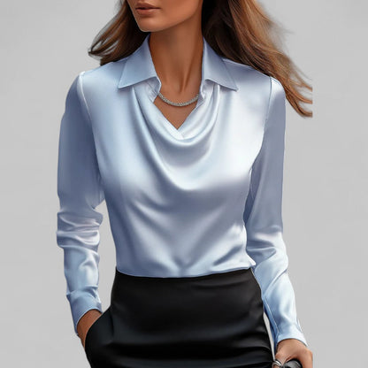 Victoria – Satin Drape-Collar Long Sleeve Blouse for Women