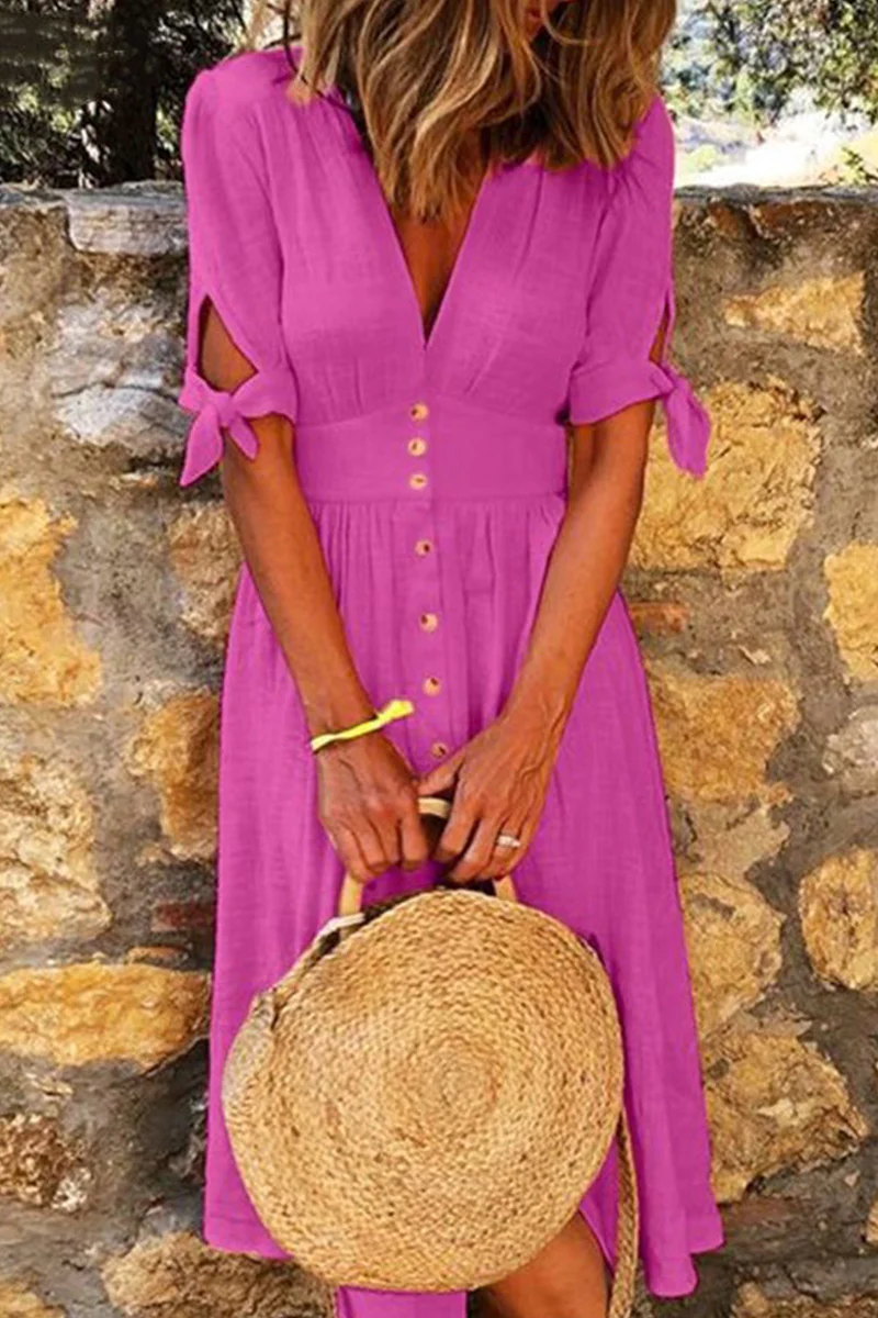 Elisa – Letnia sukienka z guzikami i wiązanymi rękawami