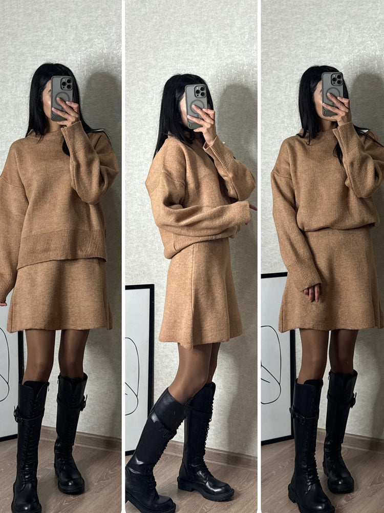 Marta – Komplet damski swetrowy mini ze spódnicą
