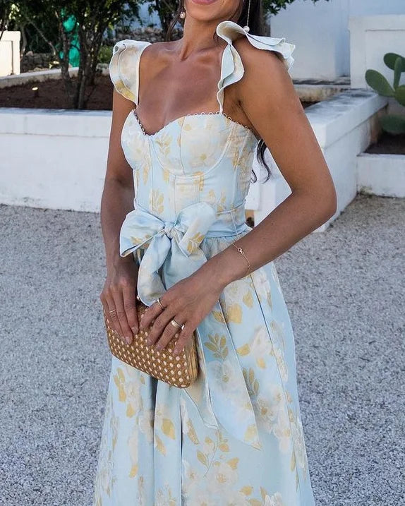 Agnieszka – Sukienka damska wieczorowa midi z rozcięciem