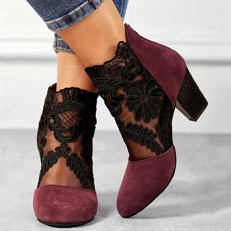 Paula – Lace-Detail Ankle Heeled Boots Womens