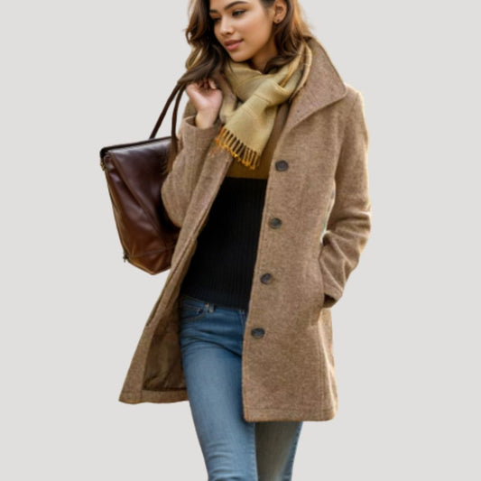 Clara – Classic Button-Up Wool-Blend Coat for Women