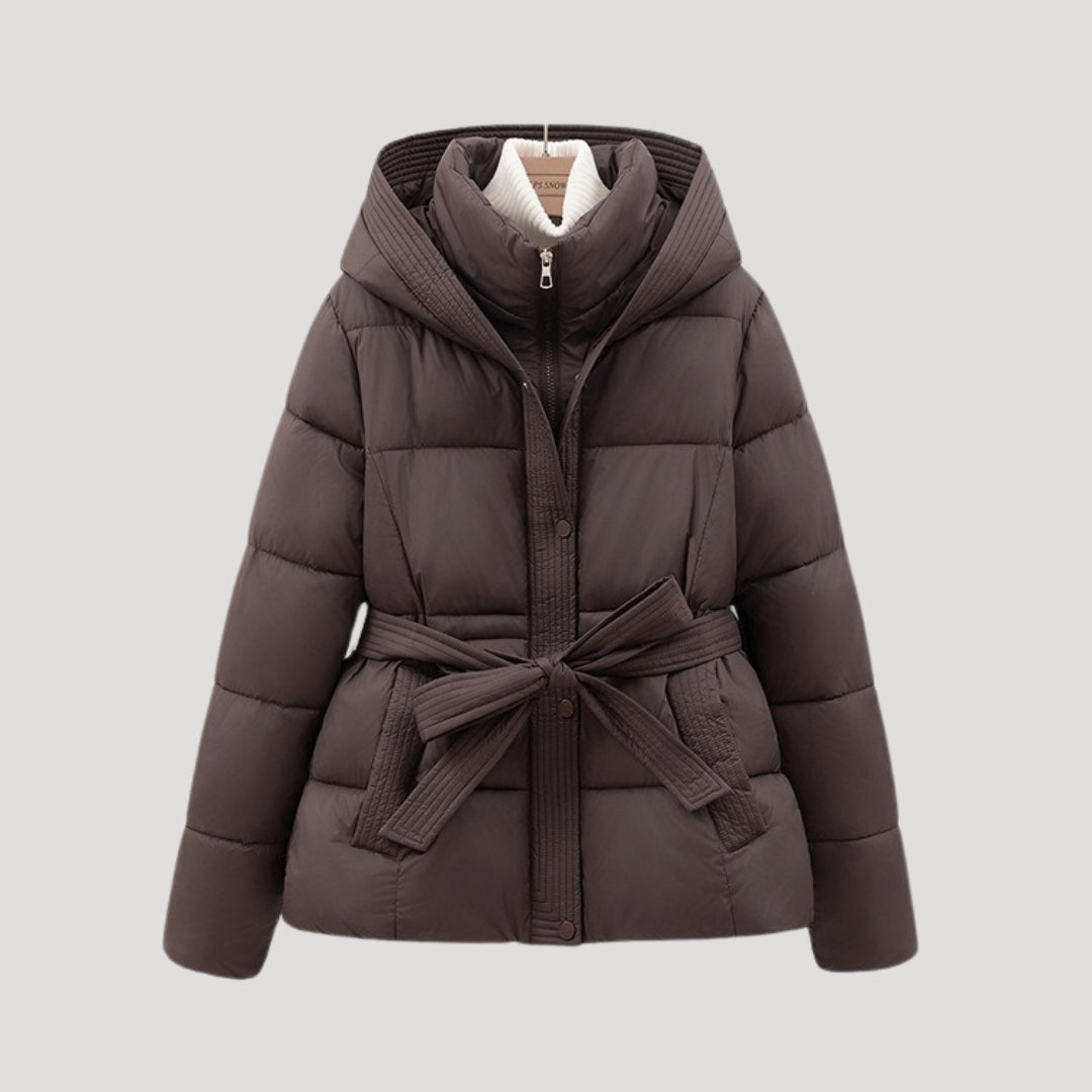 Amara – Belted Hooded Puffer Jacket for Women