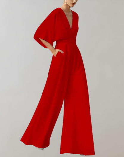 Ava – Elegant Wide-Leg Deep-V Evening Jumpsuit for Women