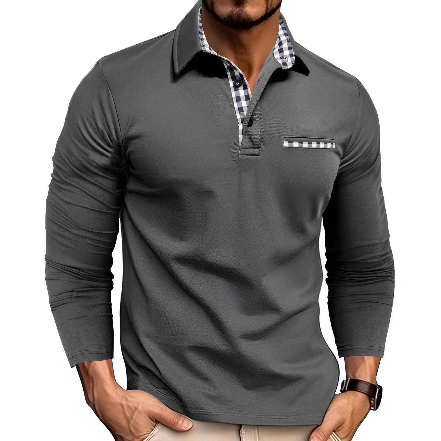 Mason – Check-Trim Smart Casual Long-Sleeve Polo for Men