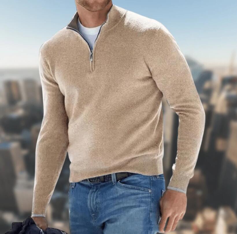 Daniel - Kaszmirowy sweter z zamkiem pod szyją