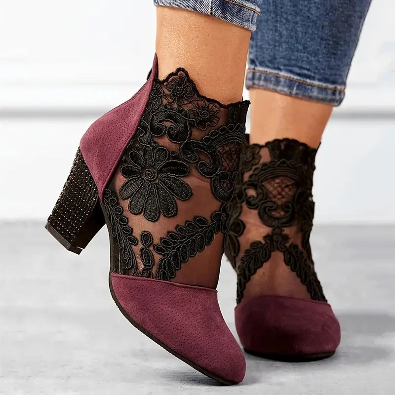 Paula – Lace-Detail Ankle Heeled Boots Womens