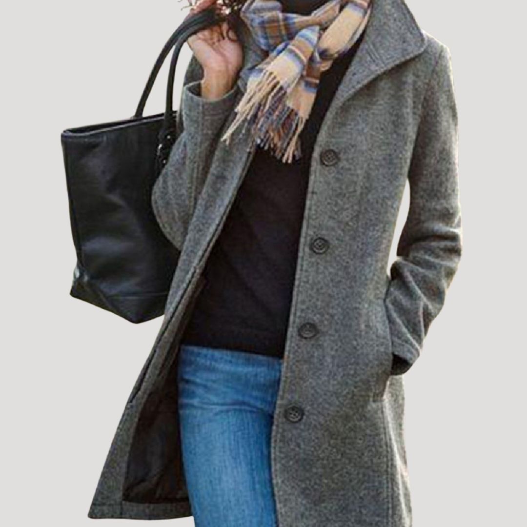 Clara – Classic Button-Up Wool-Blend Coat for Women