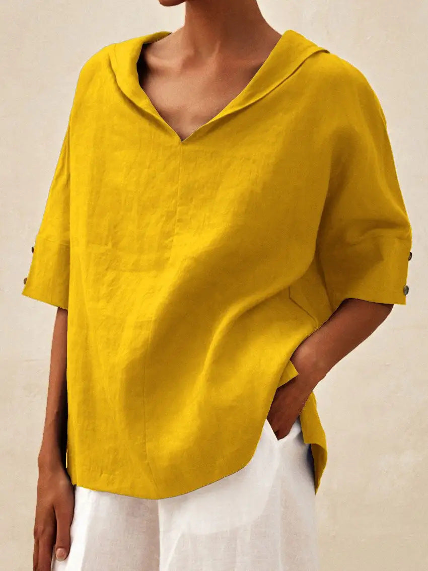 Vera – Linen blouse with collar and 3/4 sleeves