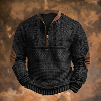 Leonardo – Men's cashmere jumper with zip and leather details