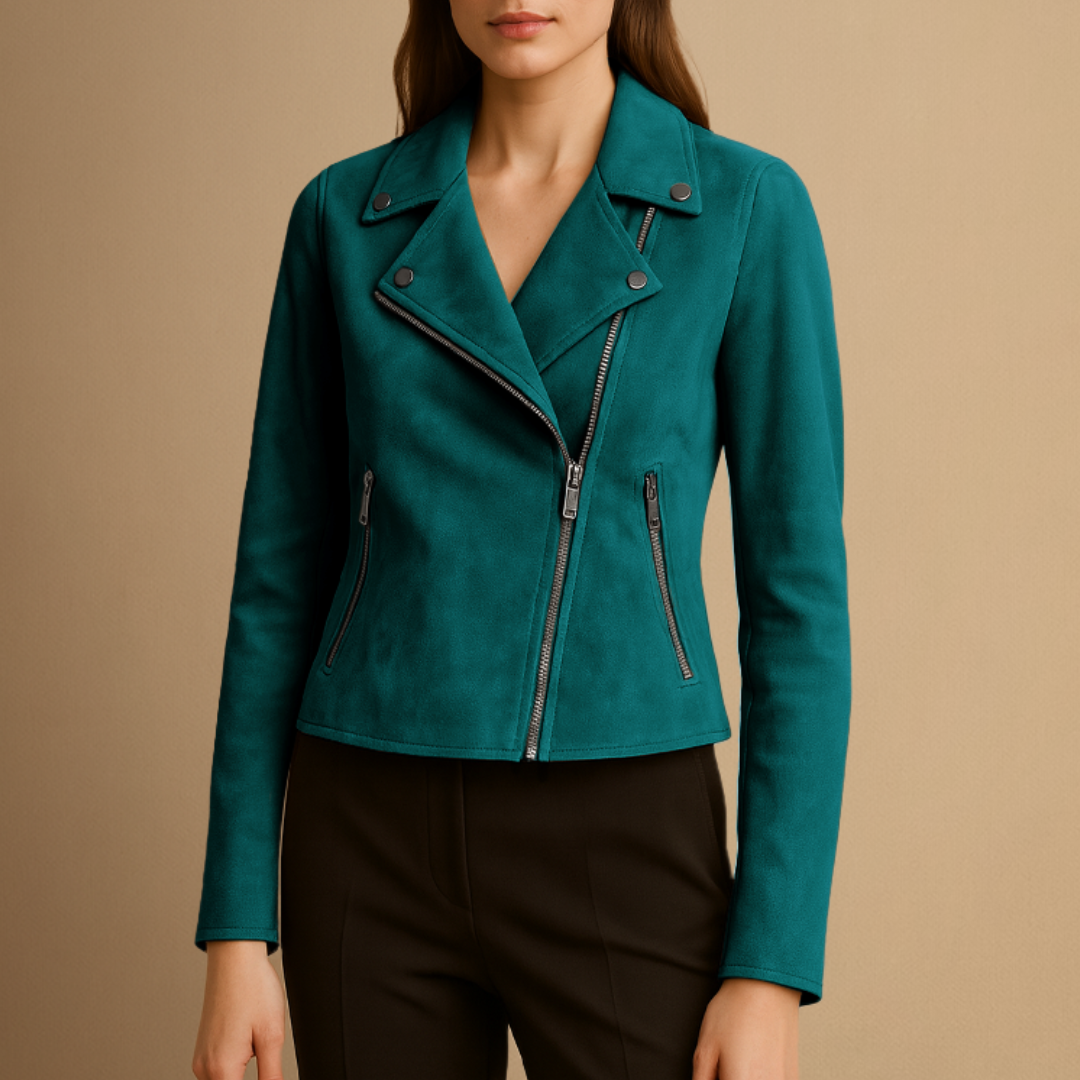 Karolina – Krótka kurtka damska z zamszowym wykończeniem i zamkiem