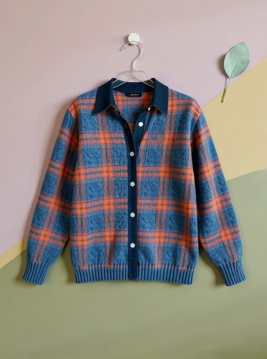 Chloe – Soft Plaid Button-Up Knit Shirt for Women