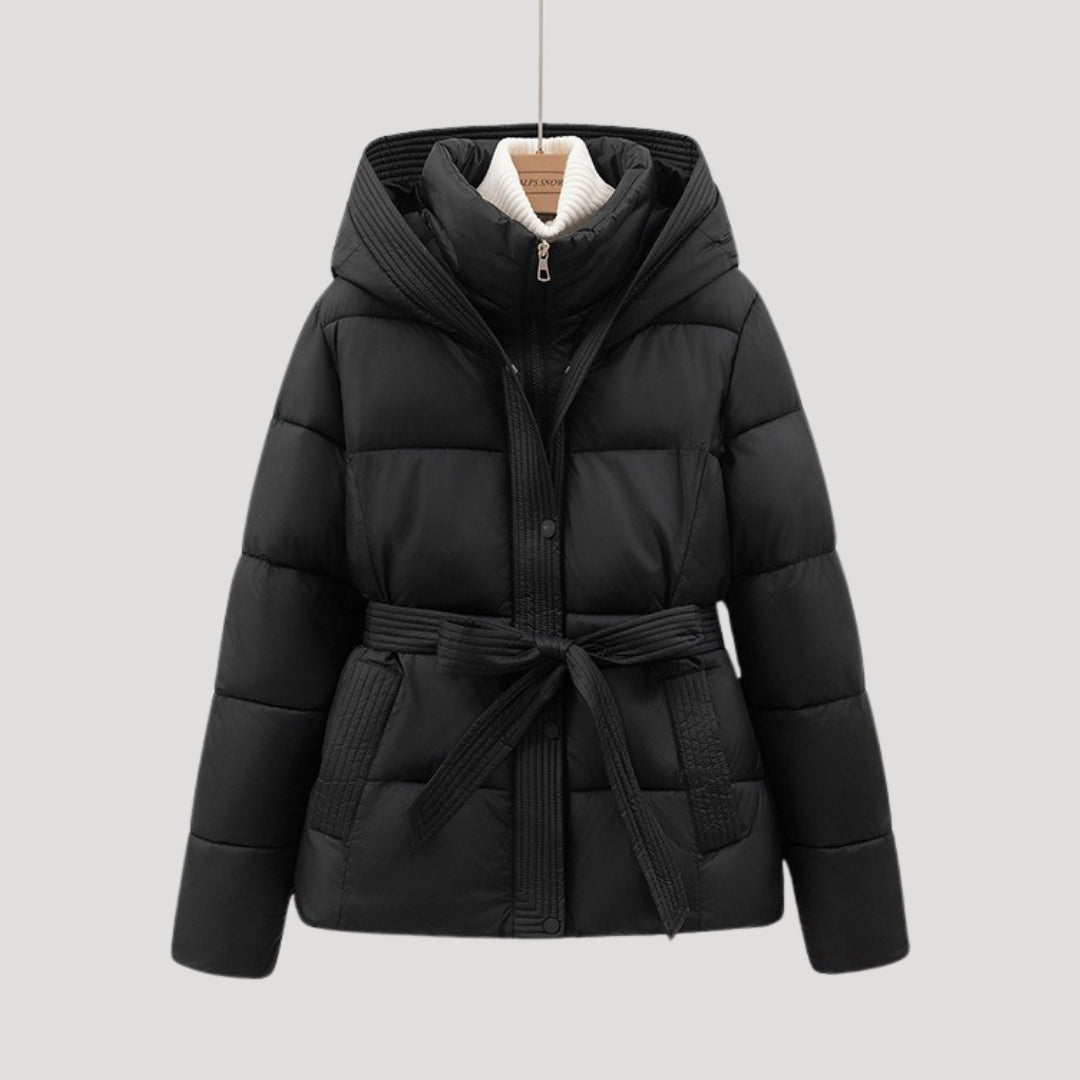 Amara – Belted Hooded Puffer Jacket for Women