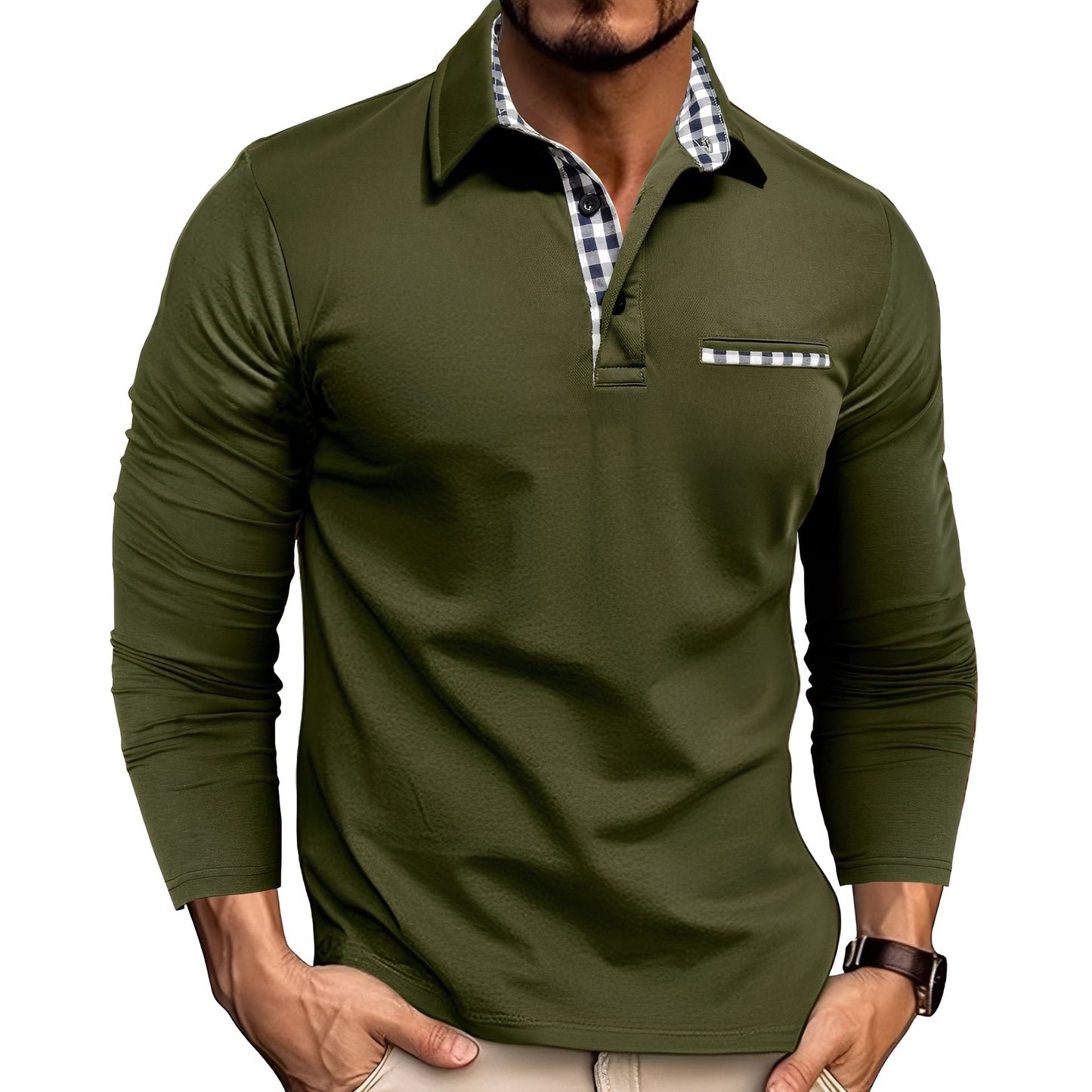 Mason – Check-Trim Smart Casual Long-Sleeve Polo for Men