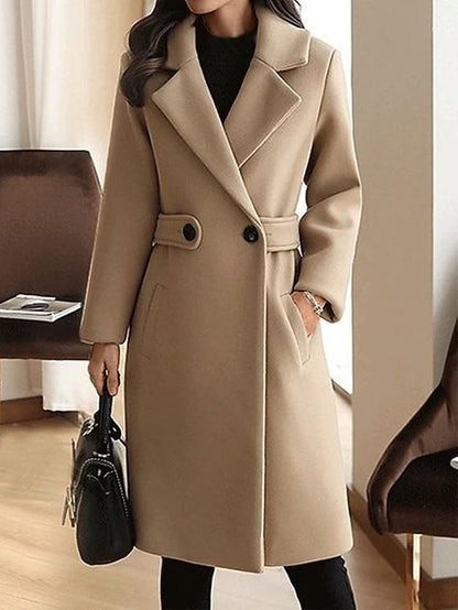 Amelia – Elegant Wool-Blend Longline Coat for Women
