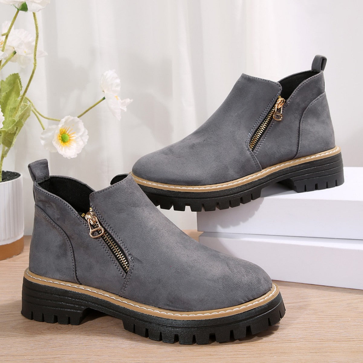 Lena – Zip-Side Chunky Sole Ankle Boots for Women
