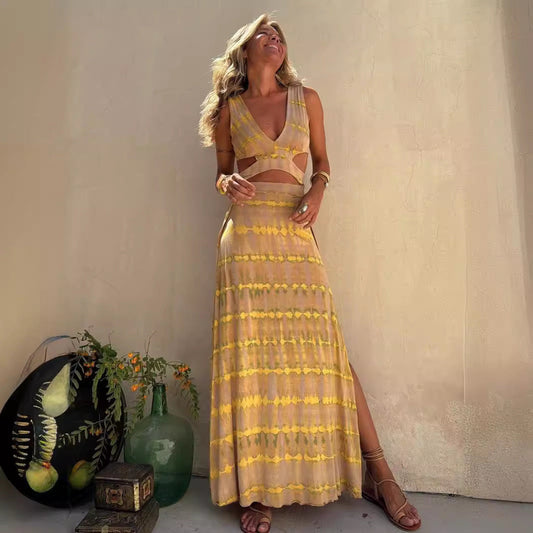 Sabrina - maxi conjunto boho con recorte tie-dye