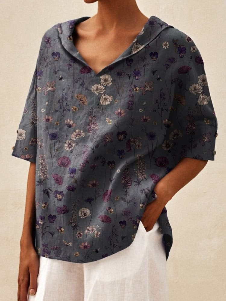 Vera – Linen blouse with collar and 3/4 sleeves