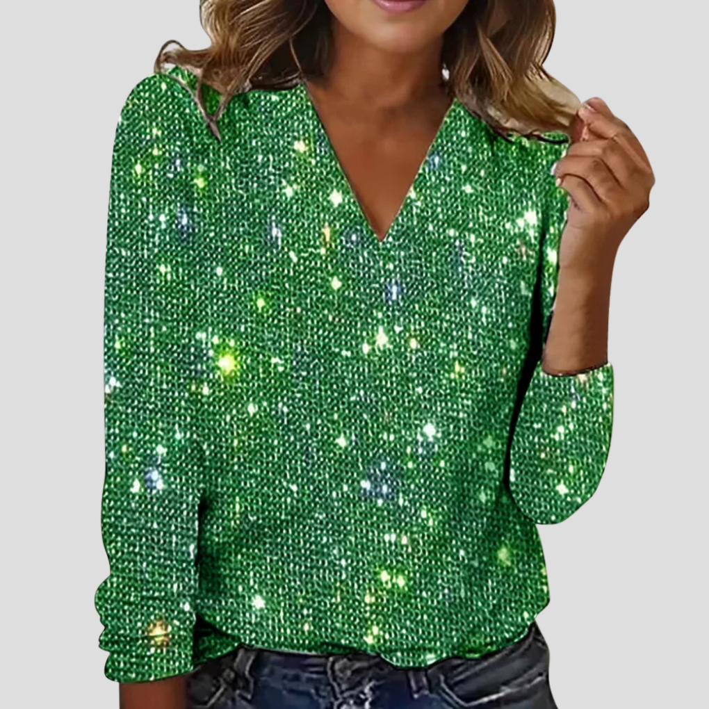 Camila – Sparkle Knit Women’s V-Neck Top