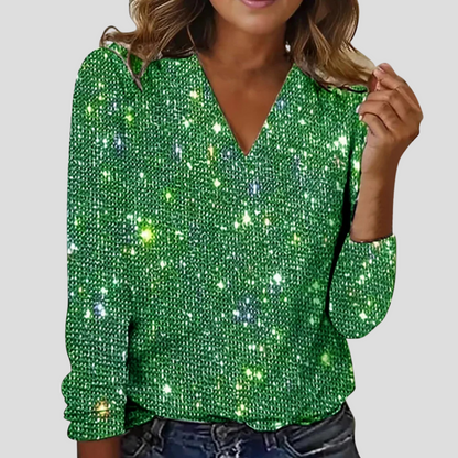 Camila – Sparkle Knit Women’s V-Neck Top