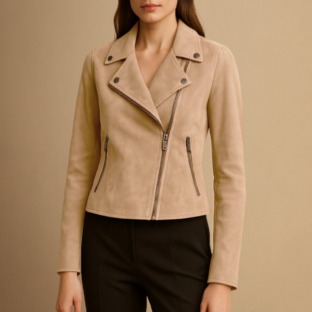 Karolina – Krótka kurtka damska z zamszowym wykończeniem i zamkiem