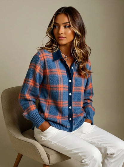 Chloe – Soft Plaid Button-Up Knit Shirt for Women
