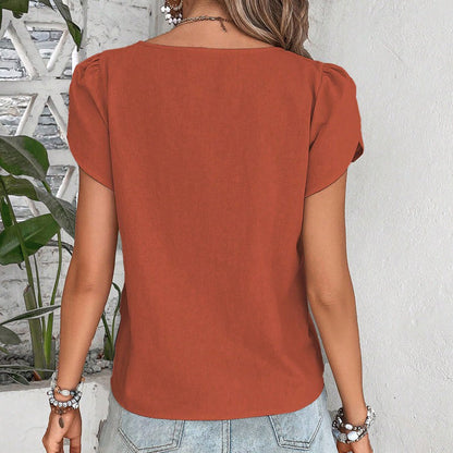 Mira – Bluzka z kołnierzem w serek i guzikami w stylu vintage