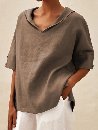 Vera – Linen blouse with collar and 3/4 sleeves