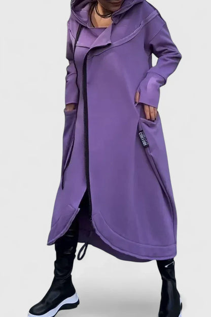 Zara – Hooded Asymmetrical Longline Sweat Dress for Women