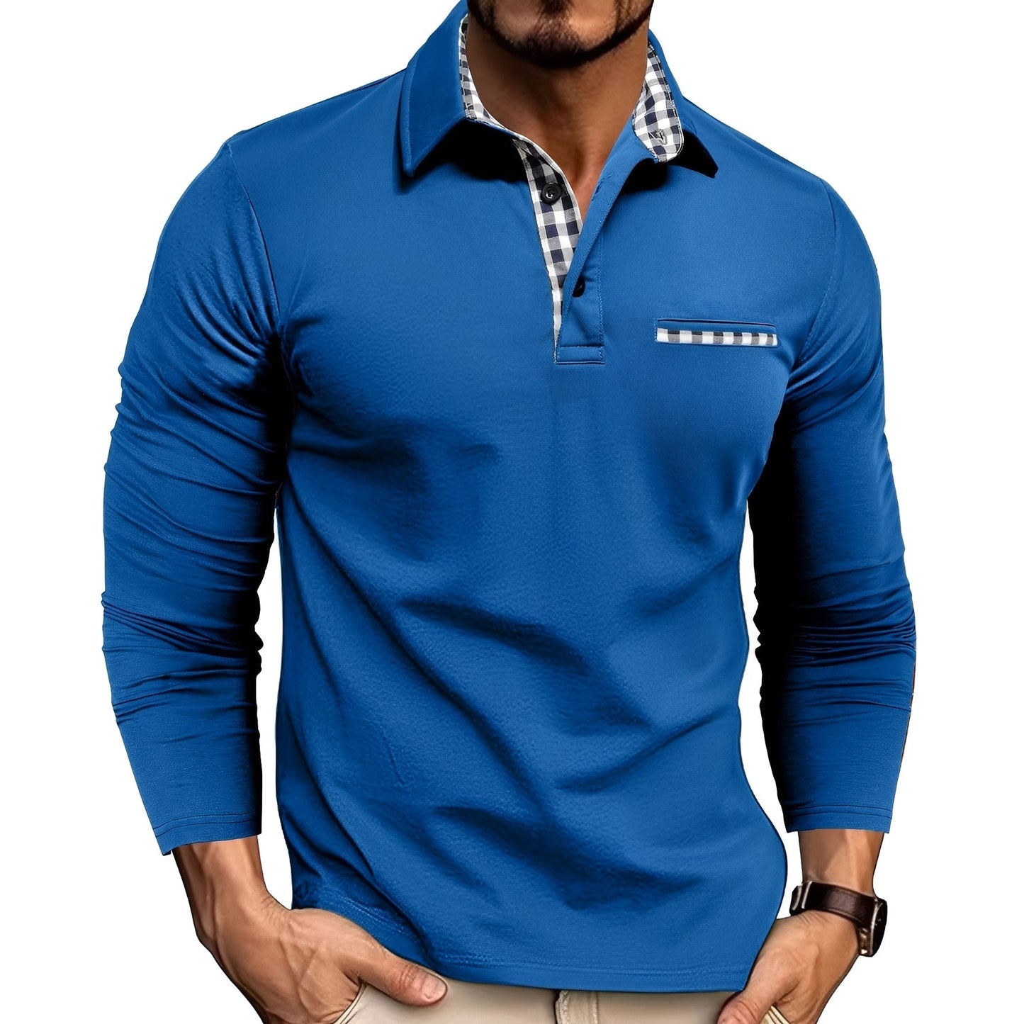 Mason – Check-Trim Smart Casual Long-Sleeve Polo for Men