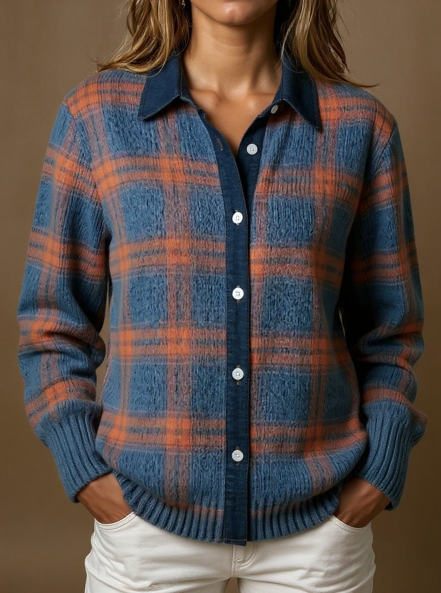 Chloe – Soft Plaid Button-Up Knit Shirt for Women