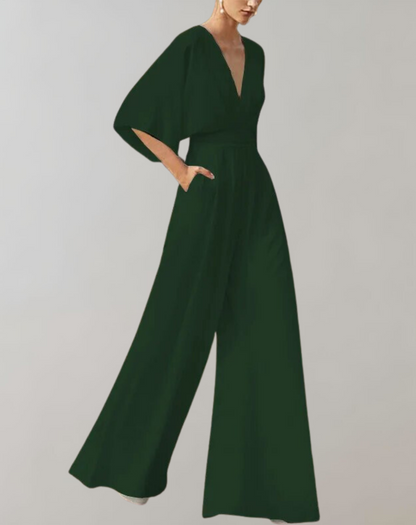 Ava – Elegant Wide-Leg Deep-V Evening Jumpsuit for Women