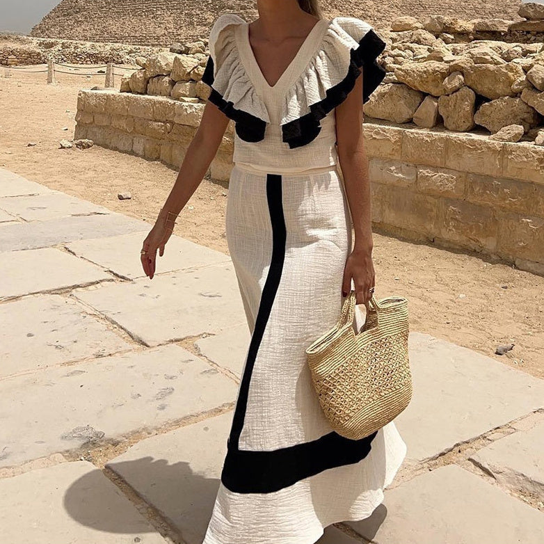 Fine – Bawełniana Sukienka Maxi z Falbaną