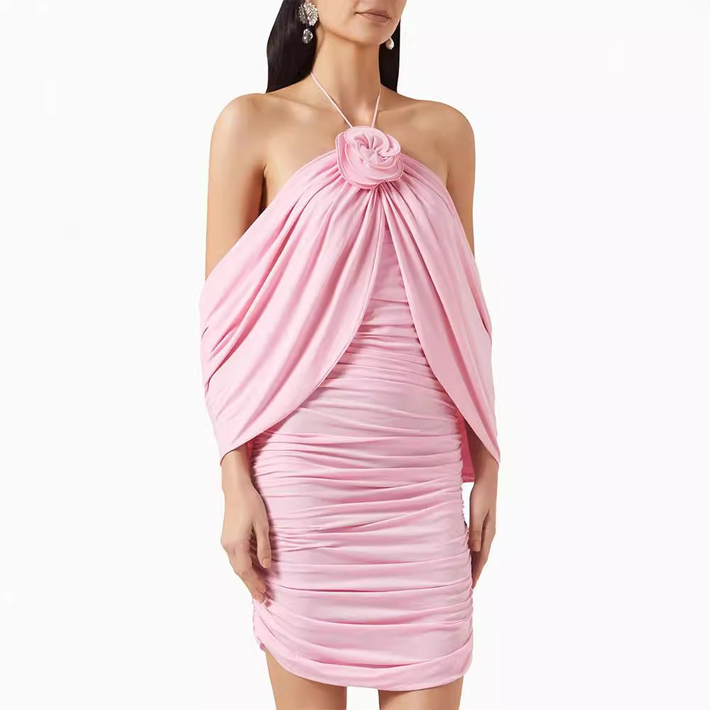 Clara - Różowa sukienka mini dla gości