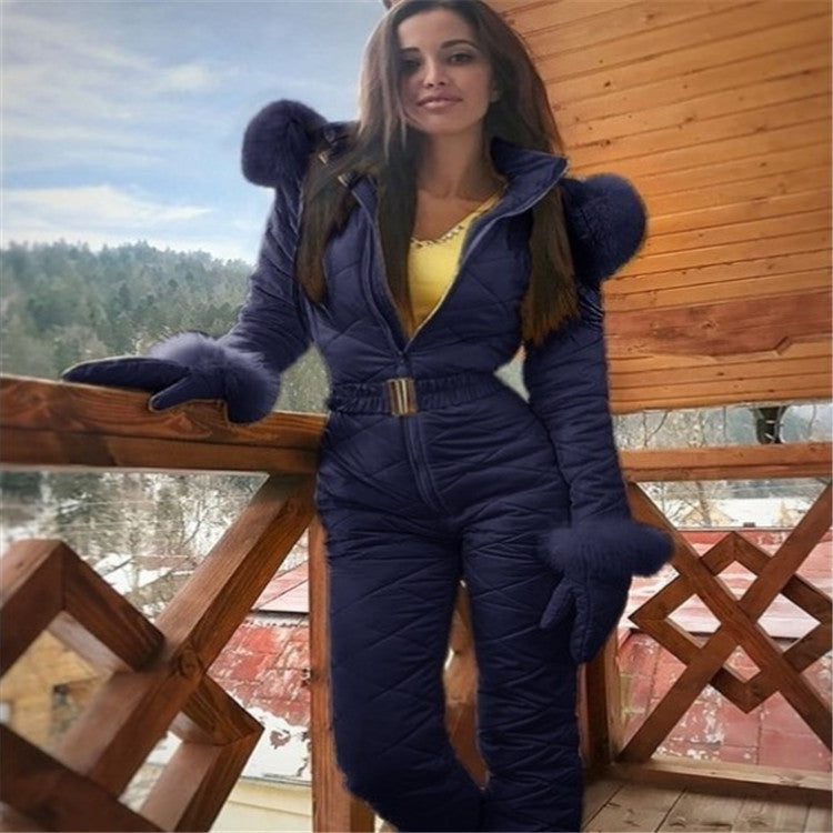 Natalia - Pikowany kombinezon zimowy z poliestru z futrzanym wykończeniem
