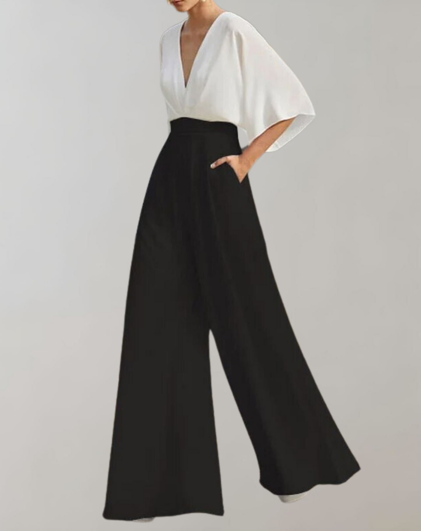 Ava – Elegant Wide-Leg Deep-V Evening Jumpsuit for Women