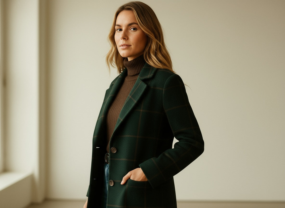 Elise – Checked Wool-Blend Longline Coat for Women