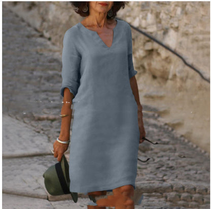 Lina – Lniana sukienka mini z rękawem 3/4
