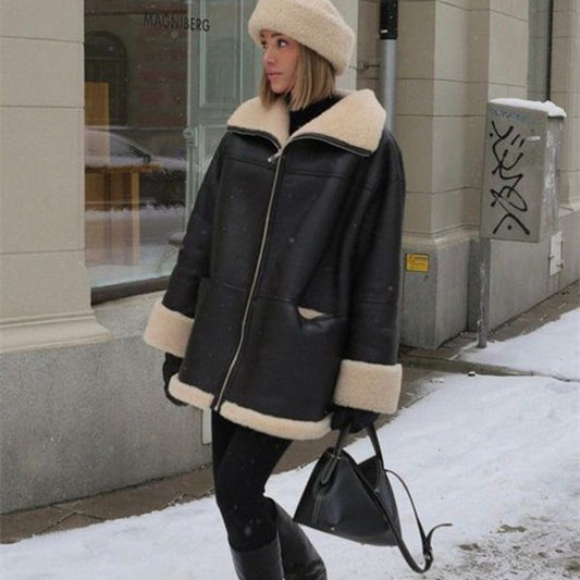 Natalia - Kurtka z ekoskóry z futerkiem