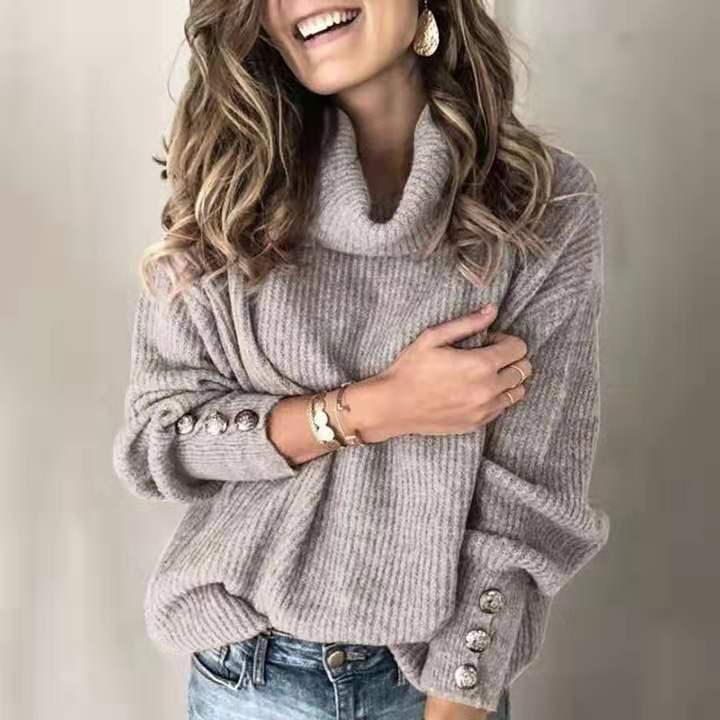 Klaudia - Akrylowy sweter z golfem i guzikami